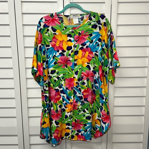 Oscar de la Renta Vintage Floral Button Down Swimwear Coverup Size Small - Picture 1 of 13